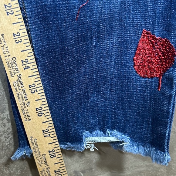 AQ Jeans Women's Size 14 Skinny High Waist Blue Denim Red Leaf Embroidered NWT - Picture 6 of 13